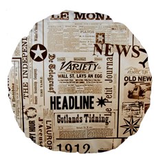 Vintage Newspapers Headline Typography Large 18  Premium Flano Round Cushions by yoursparklingshop