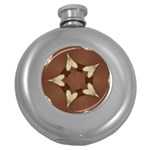 Chocolate Brown Kaleidoscope Design Star Round Hip Flask (5 oz) Front