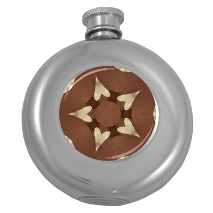 Chocolate Brown Kaleidoscope Design Star Round Hip Flask (5 oz)