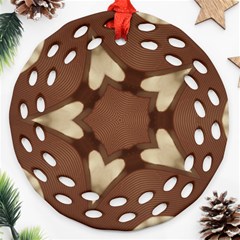 Chocolate Brown Kaleidoscope Design Star Round Filigree Ornament (two Sides) by yoursparklingshop