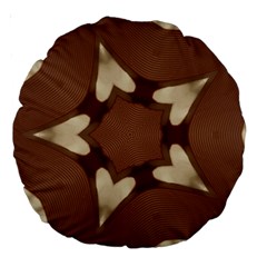 Chocolate Brown Kaleidoscope Design Star Large 18  Premium Round Cushions by yoursparklingshop