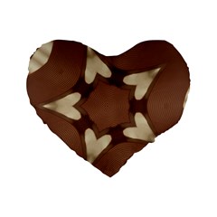 Chocolate Brown Kaleidoscope Design Star Standard 16  Premium Flano Heart Shape Cushions by yoursparklingshop