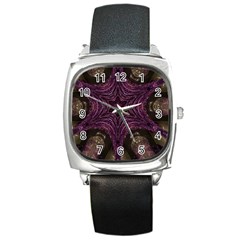 Pink Purple Kaleidoscopic Design Square Metal Watch by yoursparklingshop