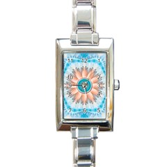 Clean And Pure Turquoise And White Fractal Flower Rectangle Italian Charm Watch by jayaprime