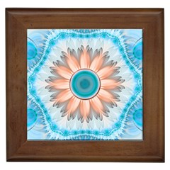 Clean And Pure Turquoise And White Fractal Flower Framed Tiles by jayaprime