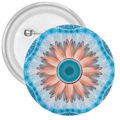 Clean And Pure Turquoise And White Fractal Flower 3  Buttons by jayaprime