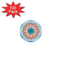 Clean And Pure Turquoise And White Fractal Flower 1  Mini Buttons (100 Pack)  by jayaprime