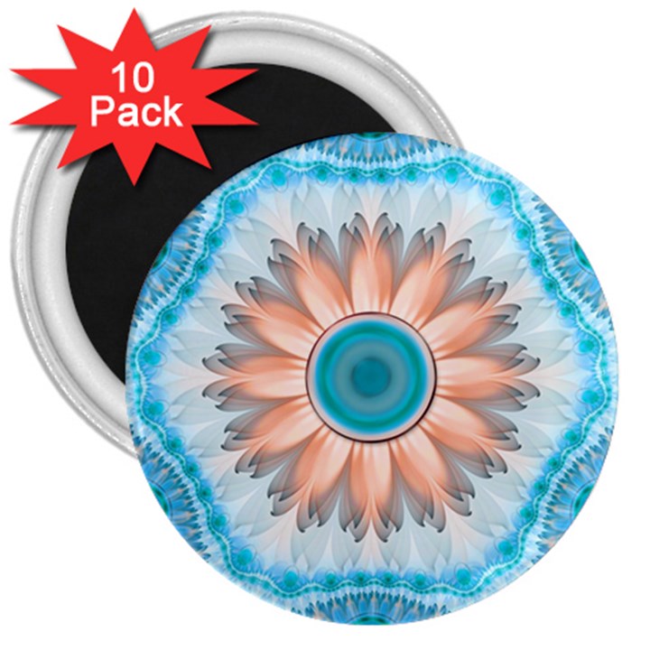 Clean And Pure Turquoise And White Fractal Flower 3  Magnets (10 pack) 