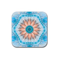 Clean And Pure Turquoise And White Fractal Flower Rubber Coaster (square)  by jayaprime