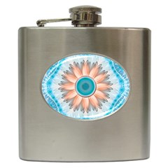 Clean And Pure Turquoise And White Fractal Flower Hip Flask (6 Oz) by jayaprime