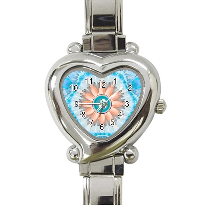 Clean And Pure Turquoise And White Fractal Flower Heart Italian Charm Watch