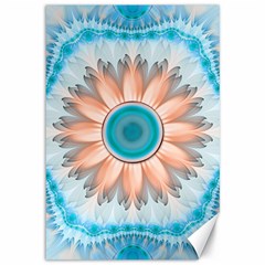 Clean And Pure Turquoise And White Fractal Flower Canvas 12  X 18   by jayaprime