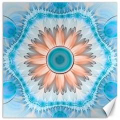 Clean And Pure Turquoise And White Fractal Flower Canvas 20  X 20   by jayaprime