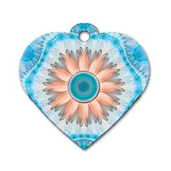 Clean And Pure Turquoise And White Fractal Flower Dog Tag Heart (one Side) by jayaprime