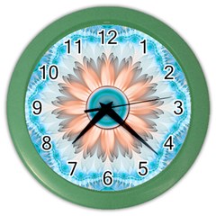 Clean And Pure Turquoise And White Fractal Flower Color Wall Clocks by jayaprime