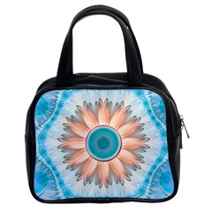 Clean And Pure Turquoise And White Fractal Flower Classic Handbags (2 Sides) by jayaprime