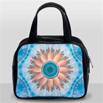 Clean And Pure Turquoise And White Fractal Flower Classic Handbags (2 Sides) Front