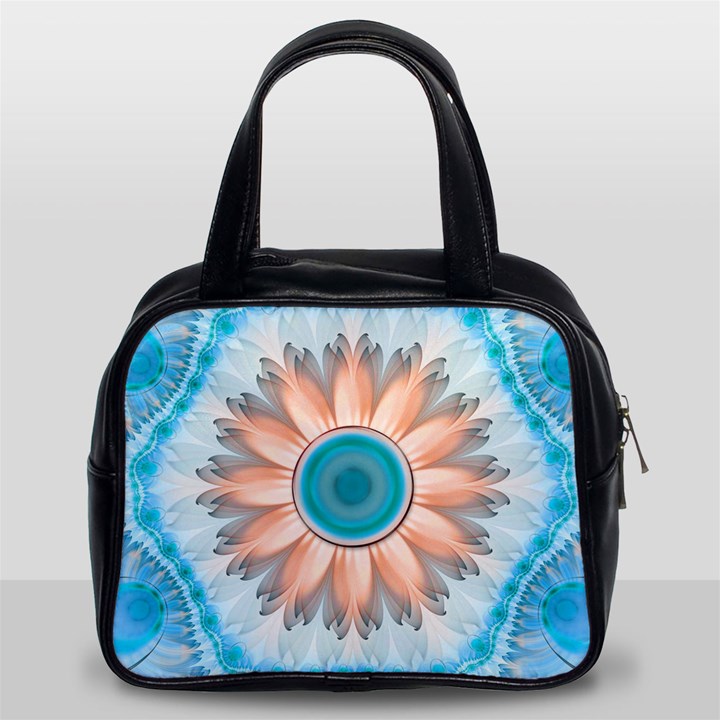 Clean And Pure Turquoise And White Fractal Flower Classic Handbags (2 Sides)