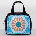 Clean And Pure Turquoise And White Fractal Flower Classic Handbags (2 Sides) Back