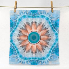 Clean And Pure Turquoise And White Fractal Flower Face Towel by jayaprime