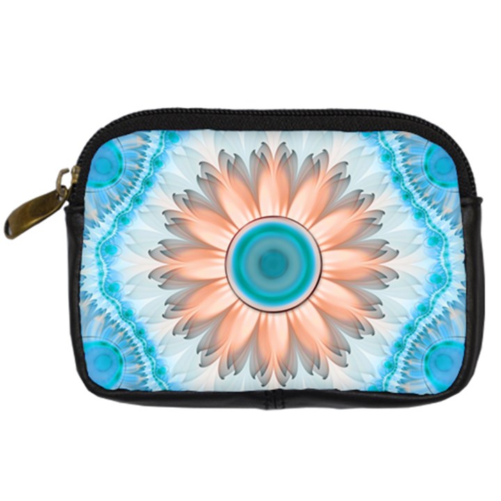 Clean And Pure Turquoise And White Fractal Flower Digital Camera Cases