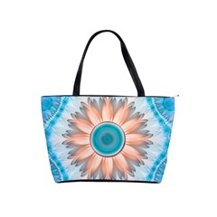 Clean And Pure Turquoise And White Fractal Flower Shoulder Handbags by jayaprime