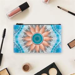 Clean And Pure Turquoise And White Fractal Flower Cosmetic Bag (small)  by jayaprime