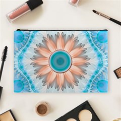 Clean And Pure Turquoise And White Fractal Flower Cosmetic Bag (large)  by jayaprime