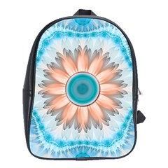 Clean And Pure Turquoise And White Fractal Flower School Bag (large) by jayaprime