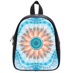 Clean And Pure Turquoise And White Fractal Flower School Bag (small) by jayaprime