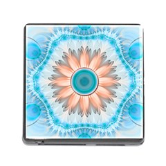 Clean And Pure Turquoise And White Fractal Flower Memory Card Reader (square) by jayaprime