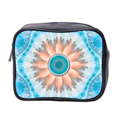 Clean And Pure Turquoise And White Fractal Flower Mini Toiletries Bag 2-side by jayaprime