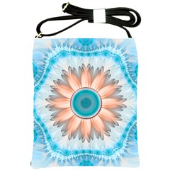 Clean And Pure Turquoise And White Fractal Flower Shoulder Sling Bags by jayaprime