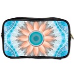 Clean And Pure Turquoise And White Fractal Flower Toiletries Bags Front