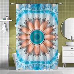 Clean And Pure Turquoise And White Fractal Flower Shower Curtain 48  X 72  (small)  by jayaprime