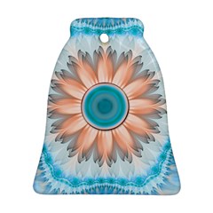 Clean And Pure Turquoise And White Fractal Flower Bell Ornament (two Sides) by jayaprime