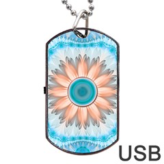 Clean And Pure Turquoise And White Fractal Flower Dog Tag Usb Flash (two Sides) by jayaprime