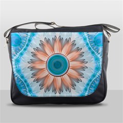 Clean And Pure Turquoise And White Fractal Flower Messenger Bags by jayaprime