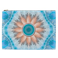 Clean And Pure Turquoise And White Fractal Flower Cosmetic Bag (xxl)  by jayaprime