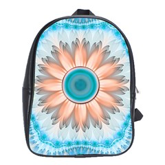 Clean And Pure Turquoise And White Fractal Flower School Bag (xl) by jayaprime