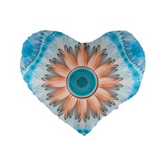 Clean And Pure Turquoise And White Fractal Flower Standard 16  Premium Heart Shape Cushions by jayaprime