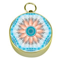 Clean And Pure Turquoise And White Fractal Flower Gold Compasses by jayaprime