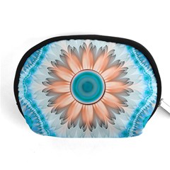 Clean And Pure Turquoise And White Fractal Flower Accessory Pouches (medium)  by jayaprime