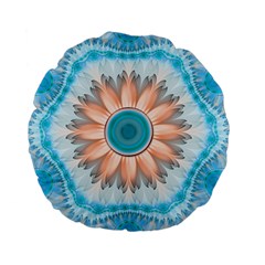 Clean And Pure Turquoise And White Fractal Flower Standard 15  Premium Flano Round Cushions by jayaprime