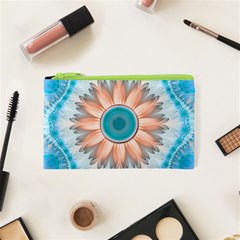 Clean And Pure Turquoise And White Fractal Flower Cosmetic Bag (xs) by jayaprime