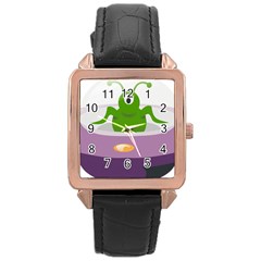 Ufo Rose Gold Leather Watch  by Celenk