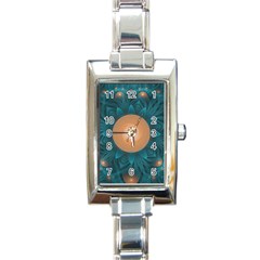 Beautiful Orange Teal Fractal Lotus Lily Pad Pond Rectangle Italian Charm Watch by jayaprime