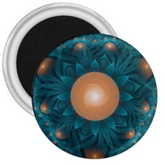 Beautiful Orange Teal Fractal Lotus Lily Pad Pond 3  Magnets by jayaprime