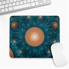 Beautiful Orange Teal Fractal Lotus Lily Pad Pond Large Mousepads by jayaprime