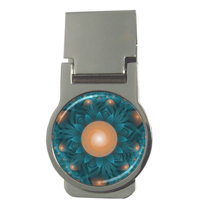 Beautiful Orange Teal Fractal Lotus Lily Pad Pond Money Clips (Round) 